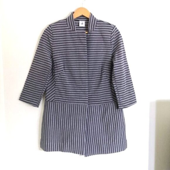 NWOT Cabi Striped Car Coat Navy Gray Long Lightweight 3/4 Sleeve Size S - Picture 4 of 10